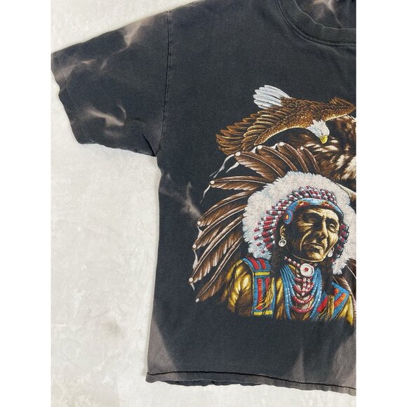 Vintage American Thunder Native American Eagle Wolf T-Shirt Size XL Sun Faded - Picture 3 of 11